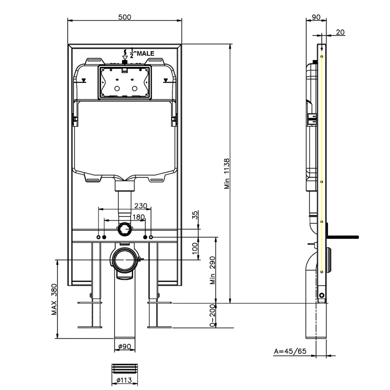 concealed cistern tank