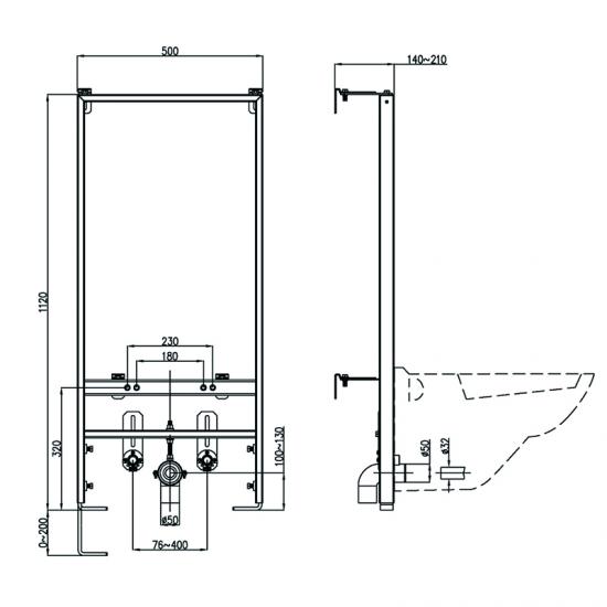 front operation with dual flush cistern frame
